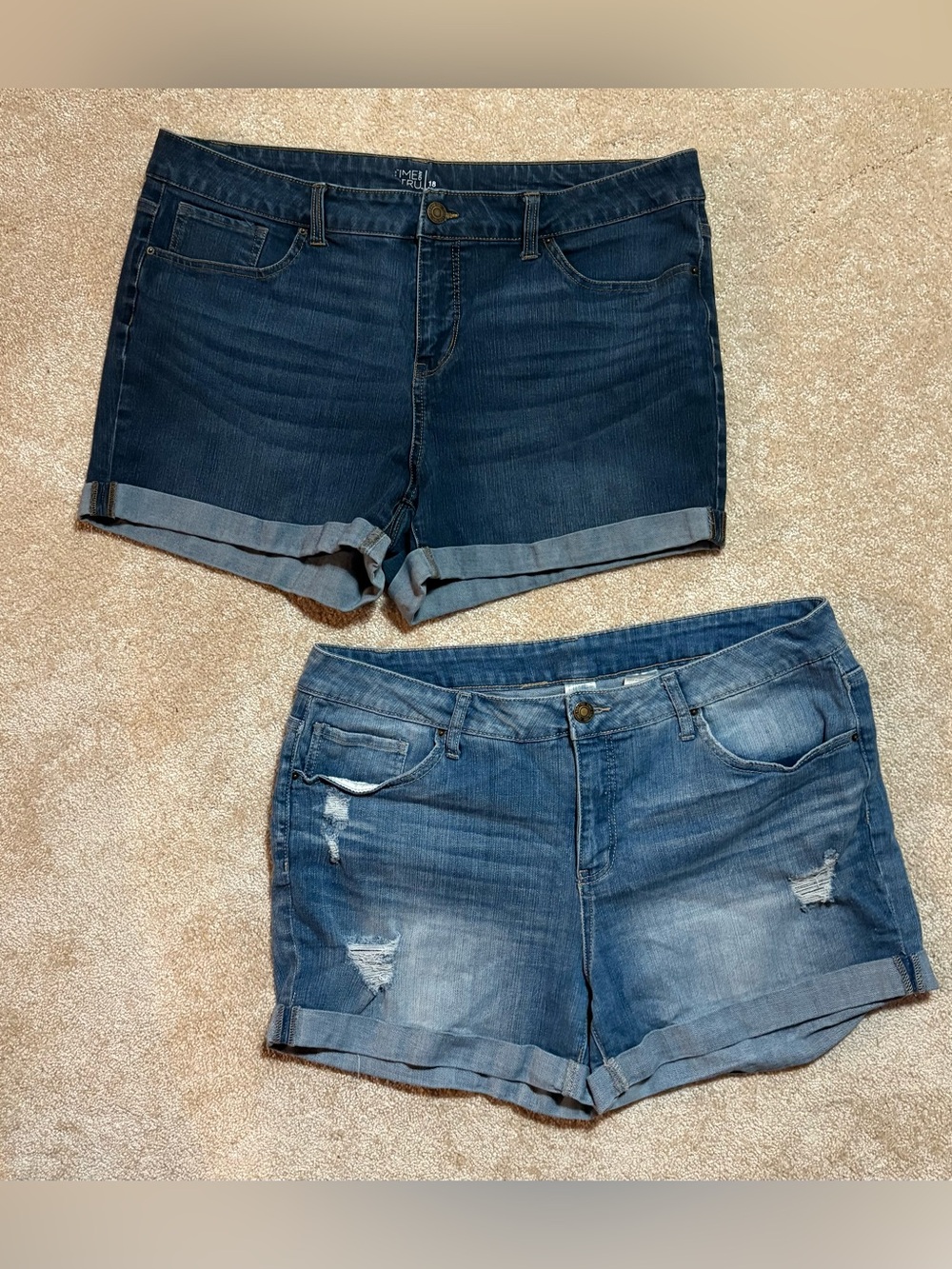 2 Pairs Time and Tru Denim Shorts Size 18 Mid Rise Cuffed